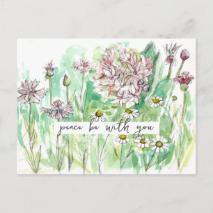 Gebedskaart Vrede zij met u Wilde Bloemen Briefkaart