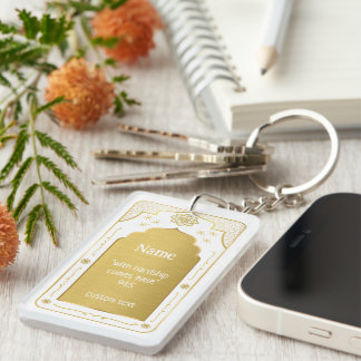 Gebedskleed cadeau met eigen naam, wit goud islami sleutelhanger