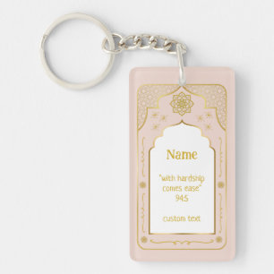 Gebedskleed met eigen naam als cadeau, roze goud i sleutelhanger