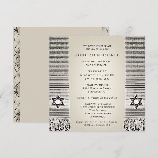 Gebedssjaal Tan Bar Mitzwa Kaart (Voorkant / Achterkant)