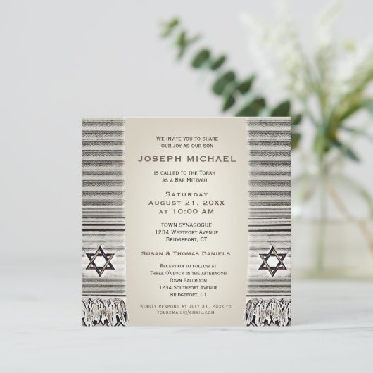 Gebedssjaal Tan Bar Mitzwa Kaart (Staand voorkant)