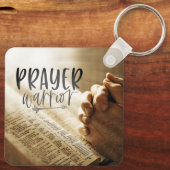 Gebedsstrijder bidt handen op open Bijbel Sleutelhanger (Achterkant)