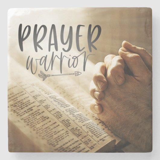 Gebedsstrijder bidt handen op open Bijbel Stenen Onderzetter (Voorkant)