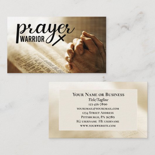 Gebedsstrijder Open Bijbels Christelijk Kruis Visitekaartje (Voorkant / Achterkant)