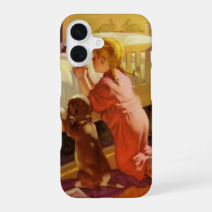 Gebedsuur Gebeden, Meisje met Puppies, Vintage Rel iPhone 16 Hoesje