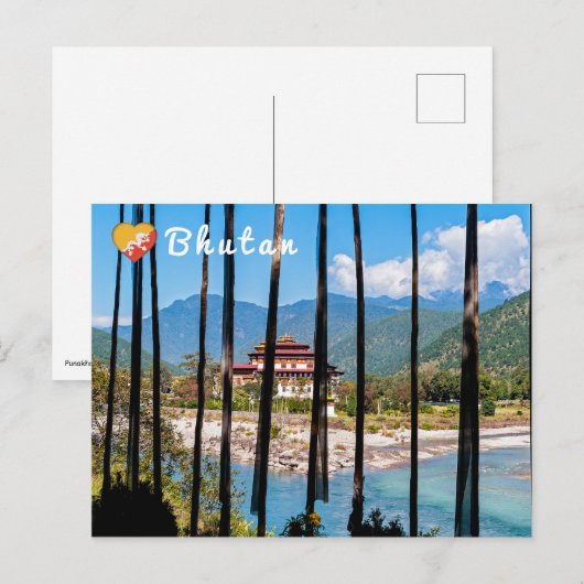 Gebedsvaandels en Punakha Dzong - Bhutan Briefkaart (Voorkant / Achterkant)