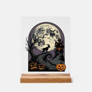 Gebeeldhouwde geit maan vintage Halloween silhouet Acryl Bord