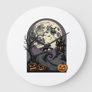 Gebeeldhouwde geit maan vintage Halloween silhouet Grote Klok