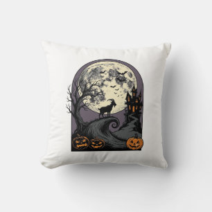 Gebeeldhouwde geit maan vintage Halloween silhouet Kussen