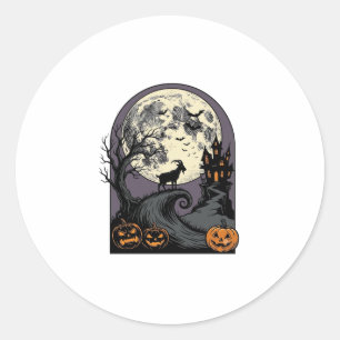 Gebeeldhouwde geit Maan Vintage Halloween Silhouet Ronde Sticker