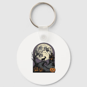 Gebeeldhouwde geit Maan Vintage Halloween Silhouet Sleutelhanger