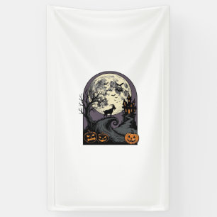 Gebeeldhouwde geit Maan Vintage Halloween Silhouet Spandoek