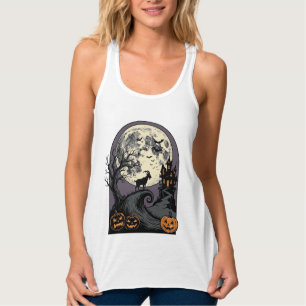 Gebeeldhouwde geit Maan Vintage Halloween Silhouet Tanktop