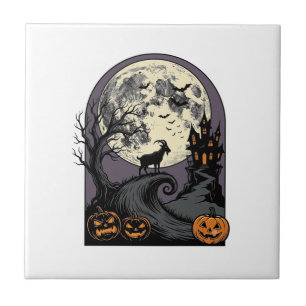 Gebeeldhouwde geit maan vintage Halloween silhouet Tegeltje