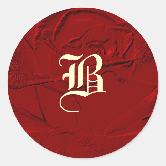 Gebeeldhouwde look Red Rose Monogram Ronde Sticker (Voorkant)