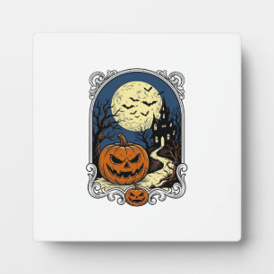 Gebeeldhouwde pompoenscène Vintage Halloween Vecto Fotoplaat