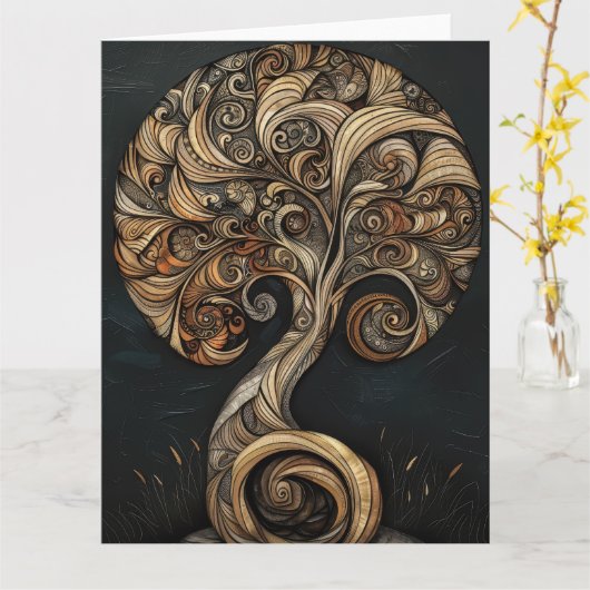 Gebeeldhouwde Spiral Tree Art Kaart (Gele Bloem)
