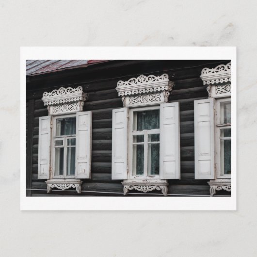 Gebeeldhouwde vensterframes Oude blokhut architect Briefkaart (Voorkant)