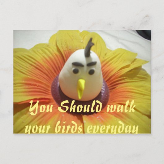 Gebeeldhouwde Vogel in Zonnebloem Art Print Briefkaart (Voorkant)