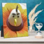 Gebeeldhouwde Vogel in Zonnebloem Art Print Fotoplaat (Zijkant)