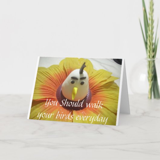 Gebeeldhouwde Vogel in Zonnebloem Art Print Kaart (Voorkant)