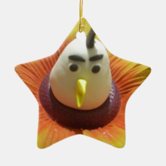 Gebeeldhouwde Vogel in Zonnebloem Art Print Keramisch Ornament (Voorkant)