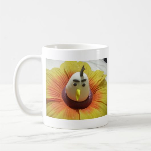 Gebeeldhouwde Vogel in Zonnebloem Art Print Koffiemok (Links)
