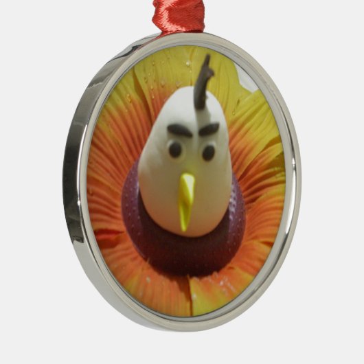 Gebeeldhouwde Vogel in Zonnebloem Art Print Metalen Ornament (Rechts)