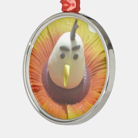 Gebeeldhouwde Vogel in Zonnebloem Art Print Metalen Ornament (Links)