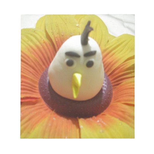 Gebeeldhouwde Vogel in Zonnebloem Art Print Notitieblok (Voorkant)