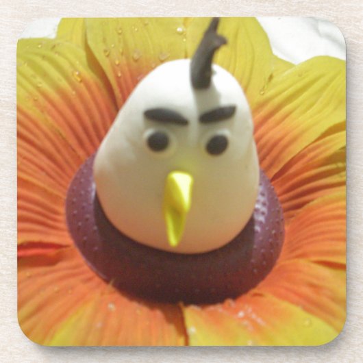 Gebeeldhouwde Vogel in Zonnebloem Art Print Onderzetter (Voorkant)