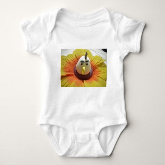 Gebeeldhouwde Vogel in Zonnebloem Art Print Romper (Voorkant)
