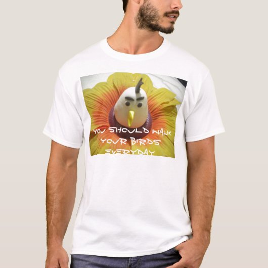 Gebeeldhouwde Vogel in Zonnebloem Art Print T-shirt (Voorkant)