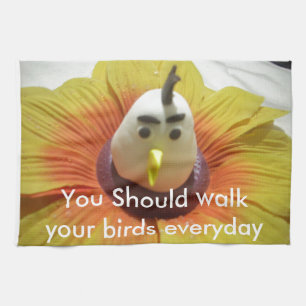 Gebeeldhouwde Vogel in Zonnebloem Art Print Theedoek