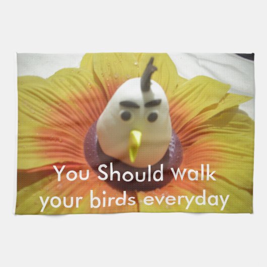 Gebeeldhouwde Vogel in Zonnebloem Art Print Theedoek (Horizontaal)