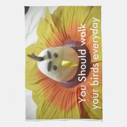 Gebeeldhouwde Vogel in Zonnebloem Art Print Theedoek (Verticaal)