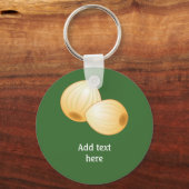 Gebeitst en smakelijk - uien snack met jouw tekst sleutelhanger (Voorkant)