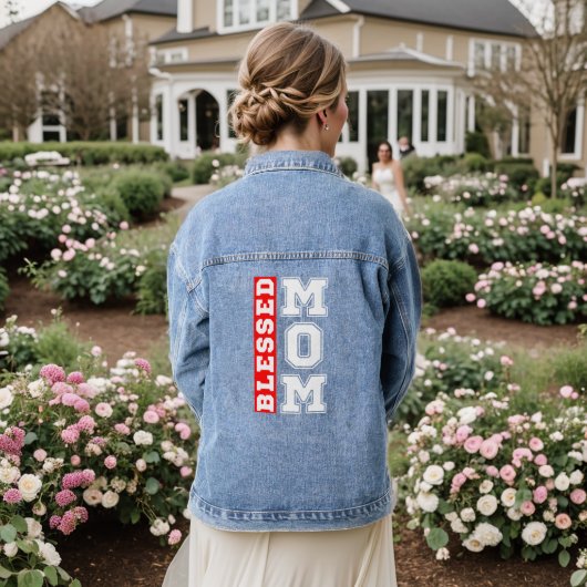 Gebenedigde Moeder Typografie Moederdag Denim Jacket (Huwelijk Achterkant)