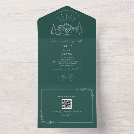 gebergte Rustic Emerald QR-code RSVP All In One Uitnodiging (Binnen)