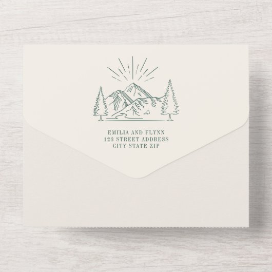  gebergte Rustic Emerald QR-code RSVP All In One Uitnodiging (Achterkant)