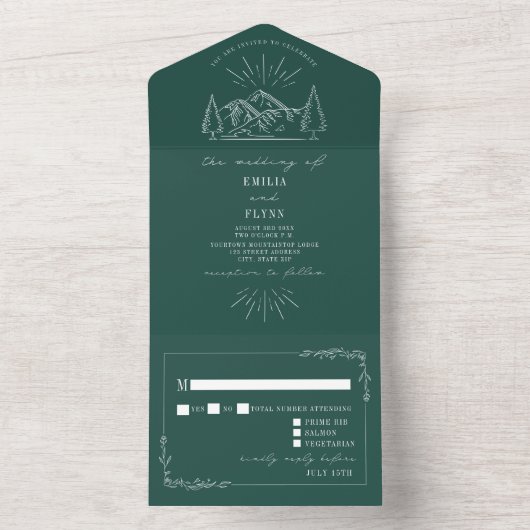  gebergte Rustic Emerald RSVP All In One Uitnodiging (Binnen)