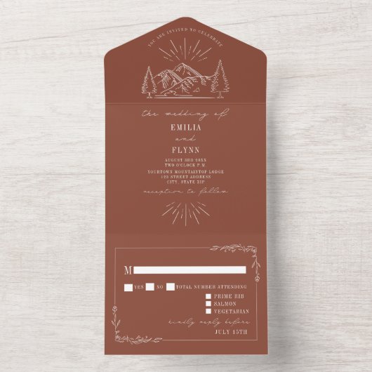 gebergte Rustic Terracotta RSVP All In One Uitnodiging (Binnen)