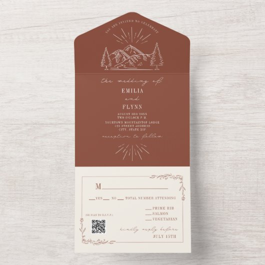 gebergte Rustic Terracotta RSVP QR All In One Uitnodiging (Binnen)