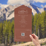 gebergte Rustic Terracotta RSVP QR Code Al All In One Uitnodiging<br><div class="desc">Terracotta kleurenillustratie van de  olielantaarn met de botanische grens van de lijnkunst. De achtergrond is wit. Omvat rsvp</div>