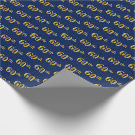 Gebeurtenis blauw, Faux Gold 60th (Zestigste) Cadeaupapier