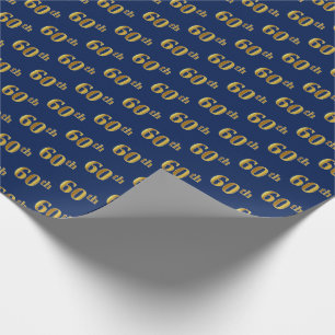 Gebeurtenis blauw, Faux Gold 60th (Zestigste) Cadeaupapier
