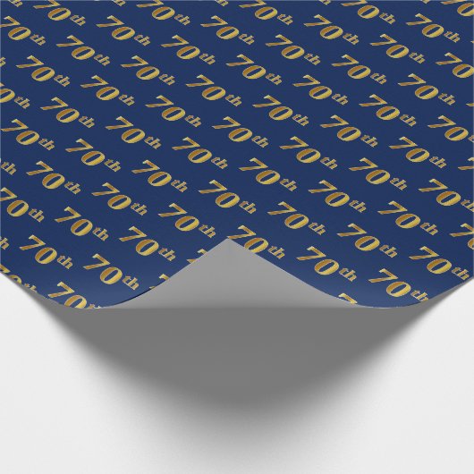 Gebeurtenis blauw, Faux Gold 70th (zeventigste) Cadeaupapier (Hoek)