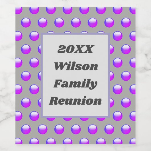 Gebeurtenis familiereunion Paarse Polka Dot Keepom Wijn Etiket (Enkel label)