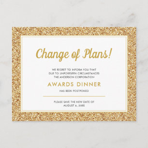 Gebeurtenis uitgesteld Geannuleerd Gold Glitter Briefkaart