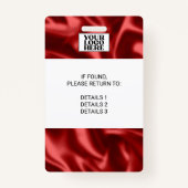 Gebeurtenis van de Red Satin Trade Show Conference Badge (Achterkant)